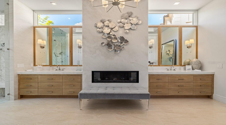 Primary Bath With Linear Fireplace