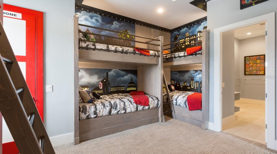 Frozen Themed Bunk Room With Six Beds And Adjoining Extended Bathroom