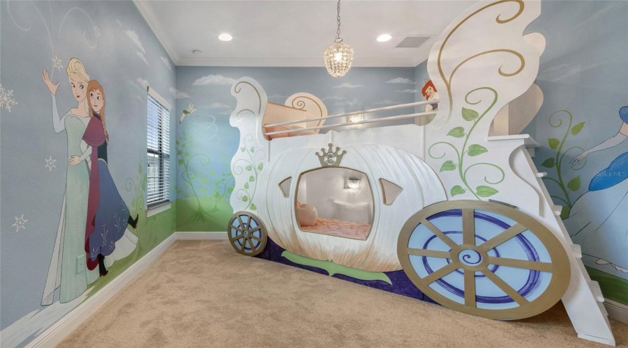 Princess Bedroom With Pendant Lights &Amp; Princess Murals