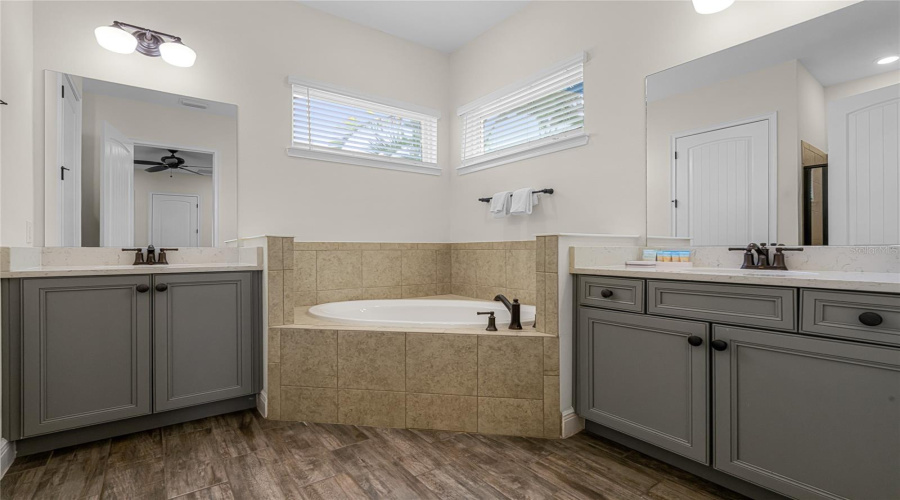 Primary Bath With Two Single Sink Vanity Area, And A Jacuzzi