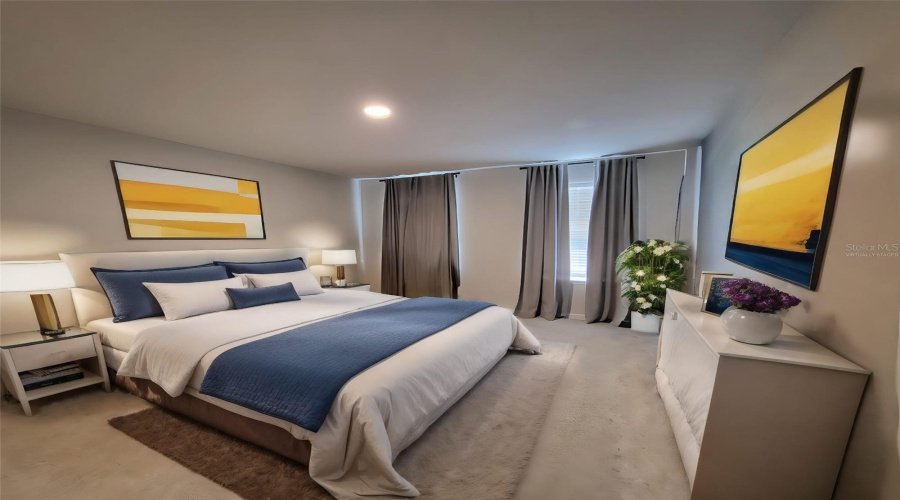 Virtually staged primary bedroom