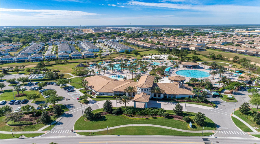 Amenity center that features fitness center, arcade, restaurant, resport pool & more!