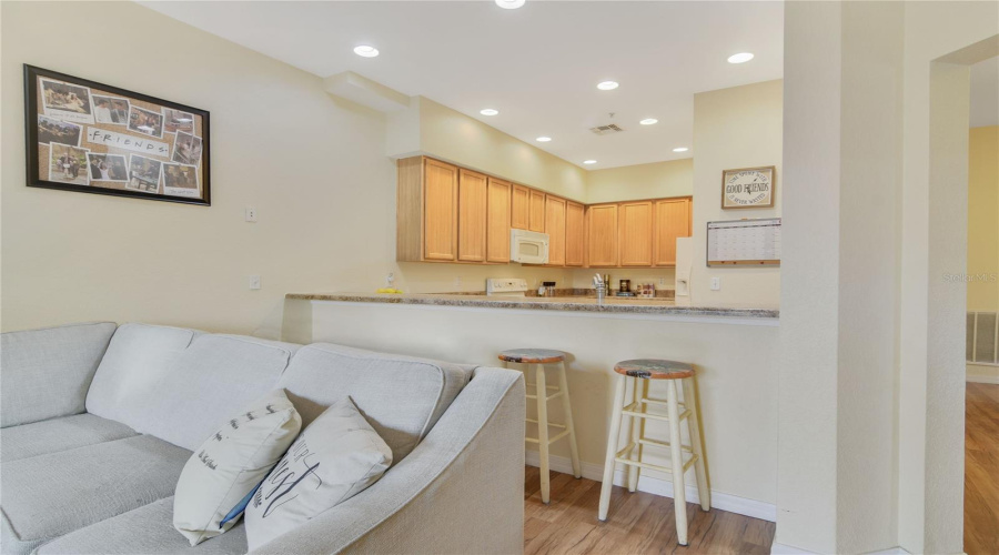 Living Room looking toward Eat-in Breakfast Bar and Kitchen