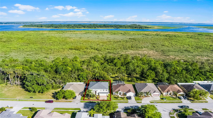 Aerial view of home and conservation area