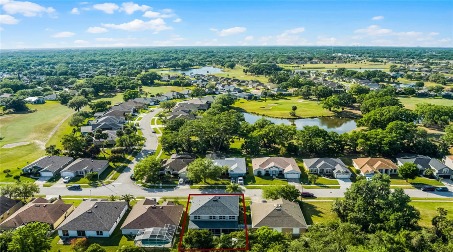 Aerial view of home and community