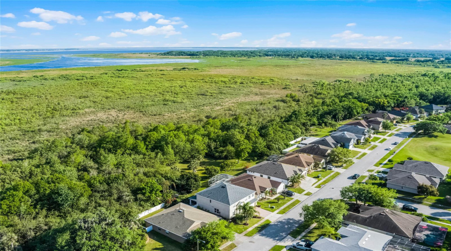 Aerial view of home and conservation area