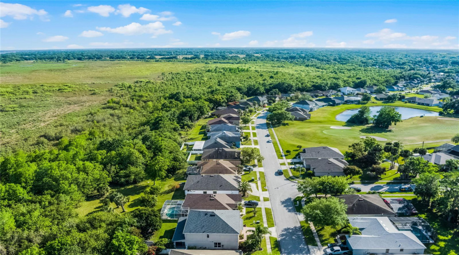 Aerial view of home and community