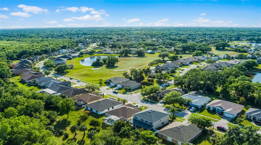 Aerial view of home and community