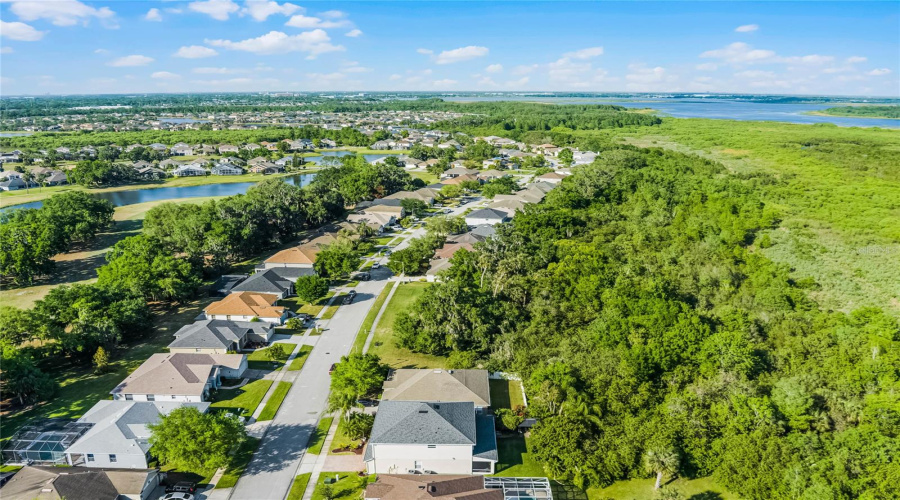 Aerial view of home and community