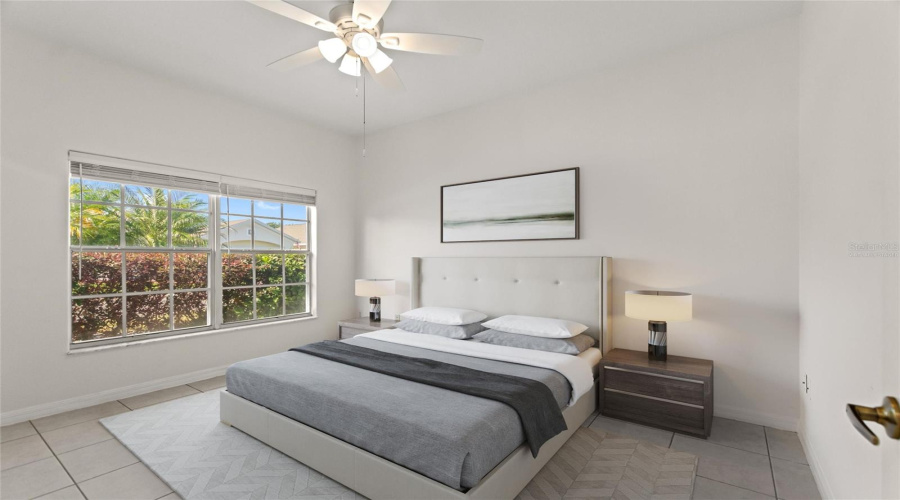 Virtually staged center bedroom