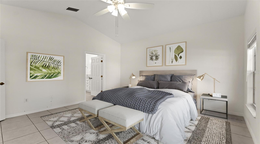 Virtually staged primary en suite bedroom