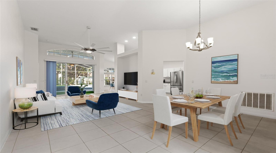 Virtually staged Great room and kitchen