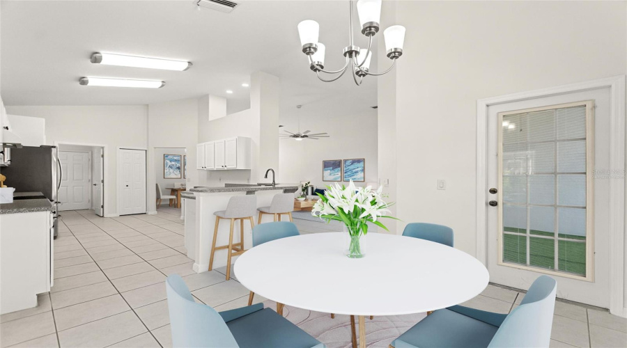 Virtually staged kitchen dining area