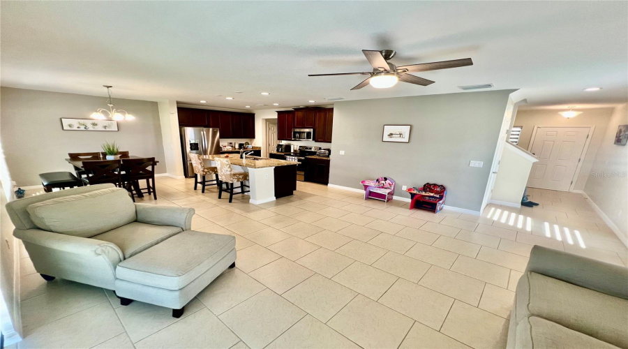 Great room, dinning room and kitchen.