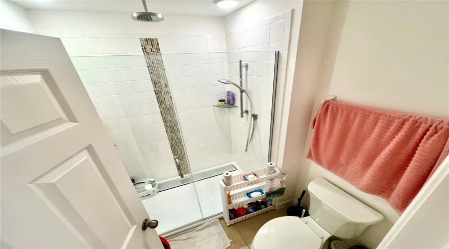 Primary bathroom shower area.