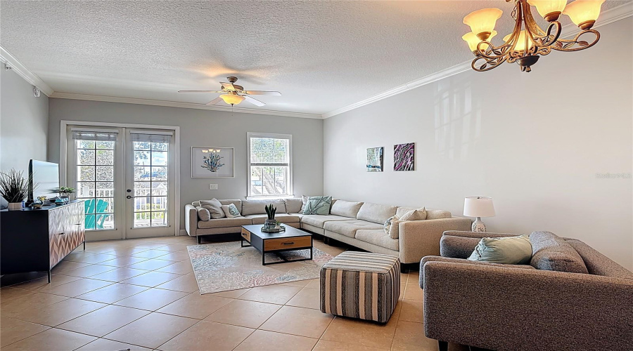 Spacious Living Room - French Doors Leading To Porch.