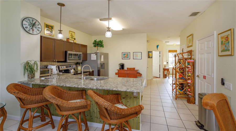 Snack bar with Pendant Pineapple lights