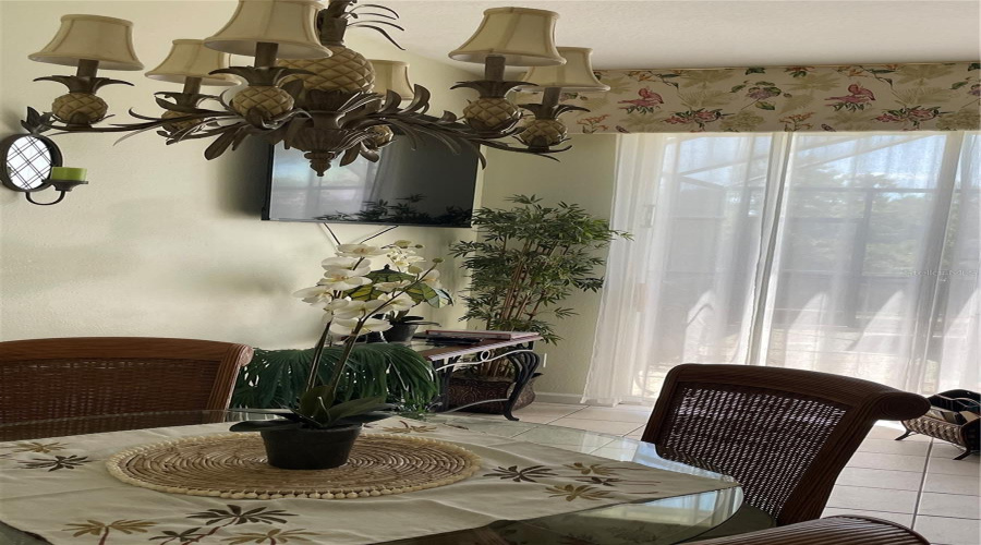 Chandelier over dining table