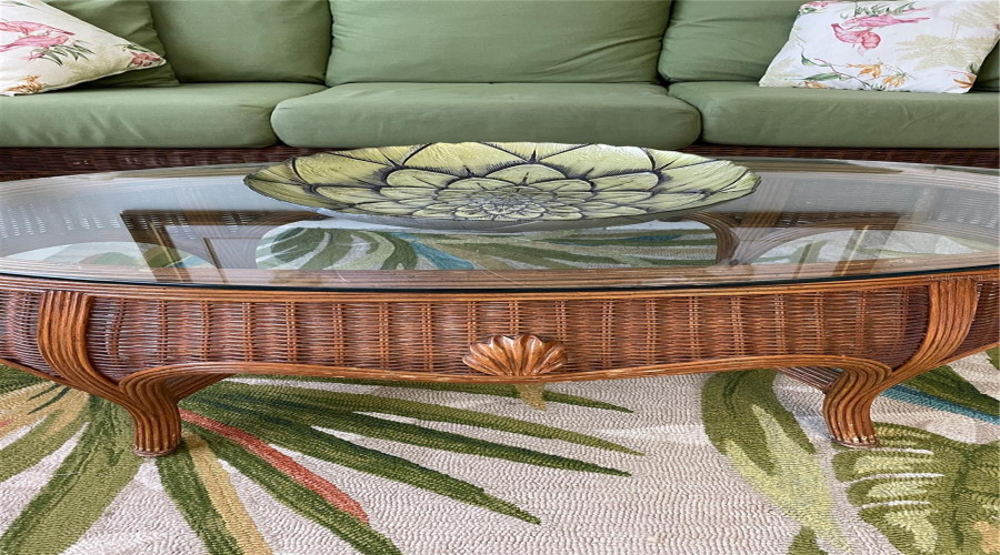 all wicker and glass top coffee table