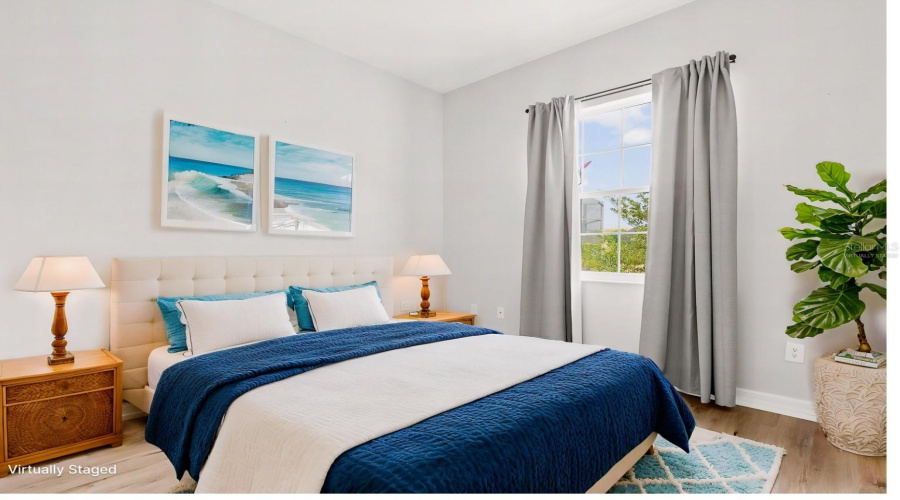 Virtually Staged Guest Bedroom. Pool View