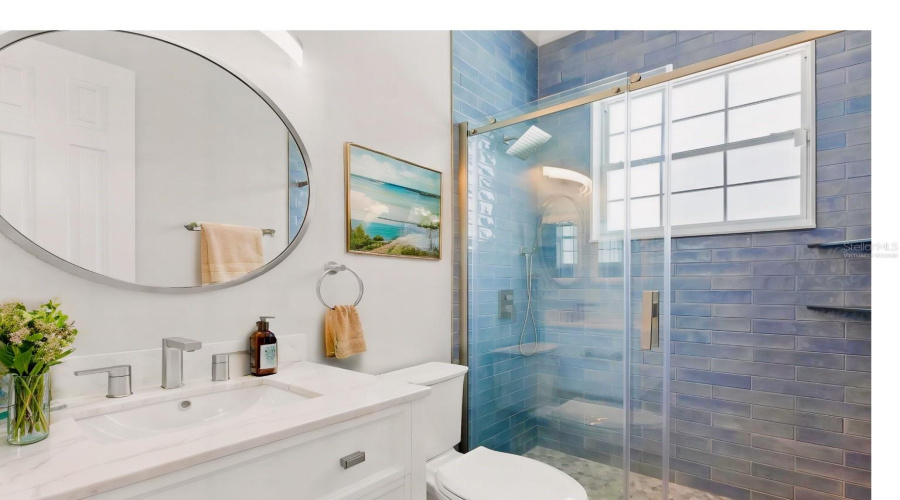 Virtually Staged-Guest Bath With Pool Access.