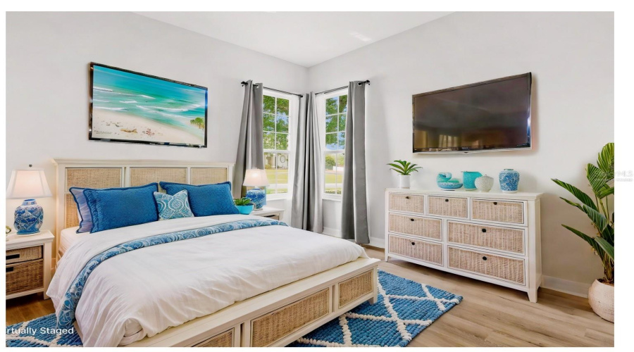 Virtually Staged Guest Bedroom Near The Office.