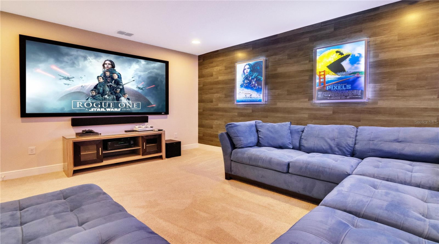 Tastefully Designed Theater Room With Projection Screen