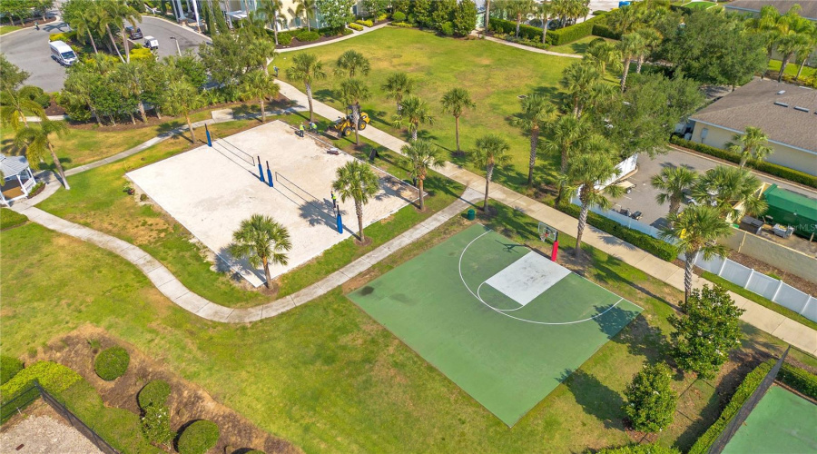 Outdoor Park With Sand Volleyball And Basketball