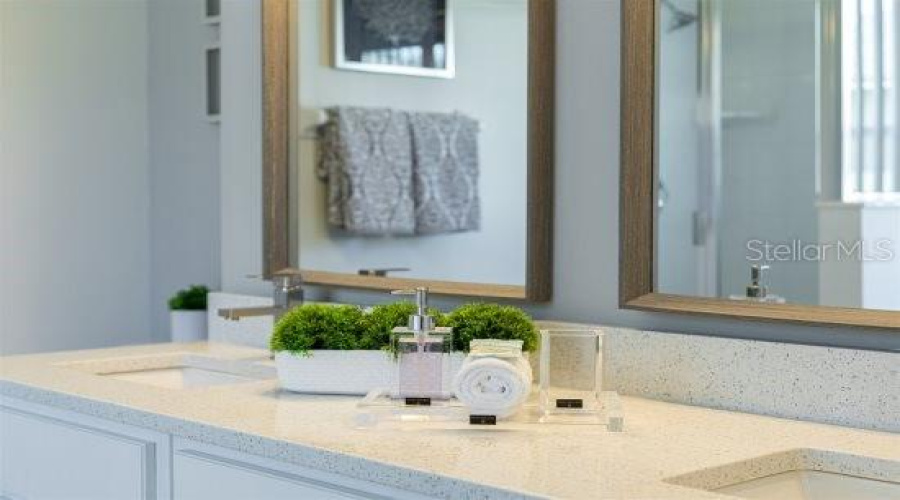 New Vanity Mirrors, With Quartz Counter Tops And Vanity Area