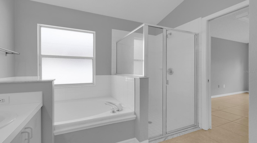 Step in shower and garden tub in ensuite primary bathroom