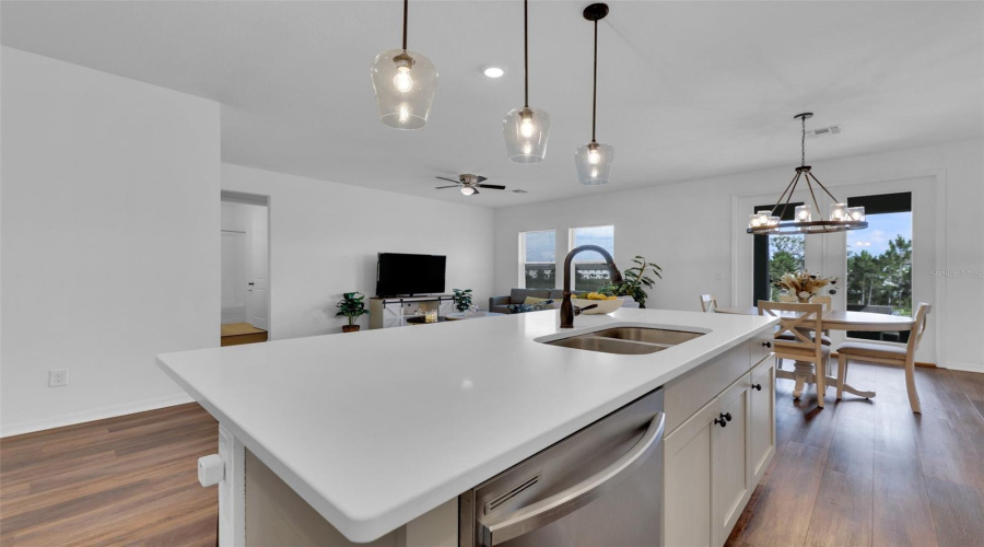 Kitchen, Living Room, Dining Room