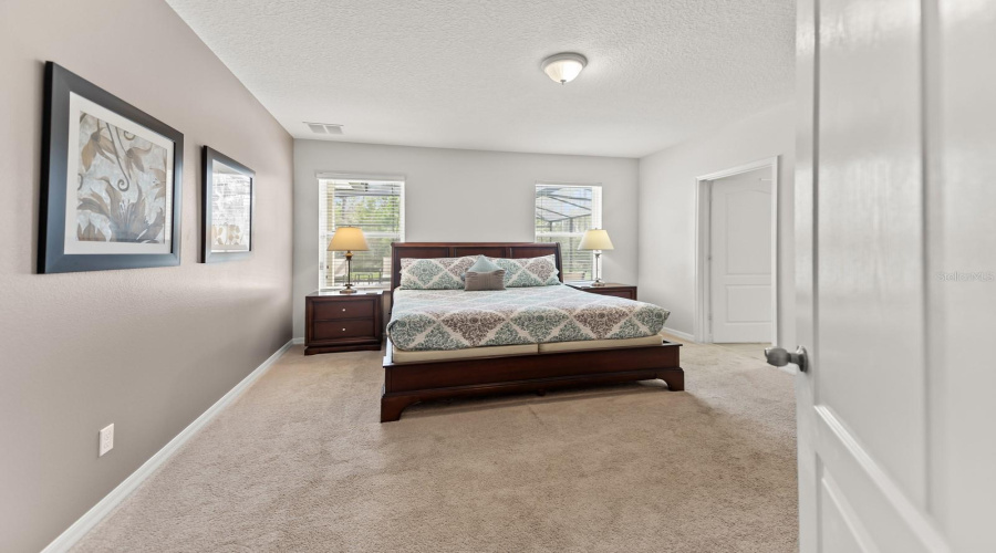 Primary (Downstairs) Bedroom Overlooks The Pool Area