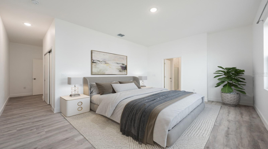 Upstairs, the 2nd spacious Master Suite provides ample space and is designed with its own en suite Bathroom. Virtually staged.