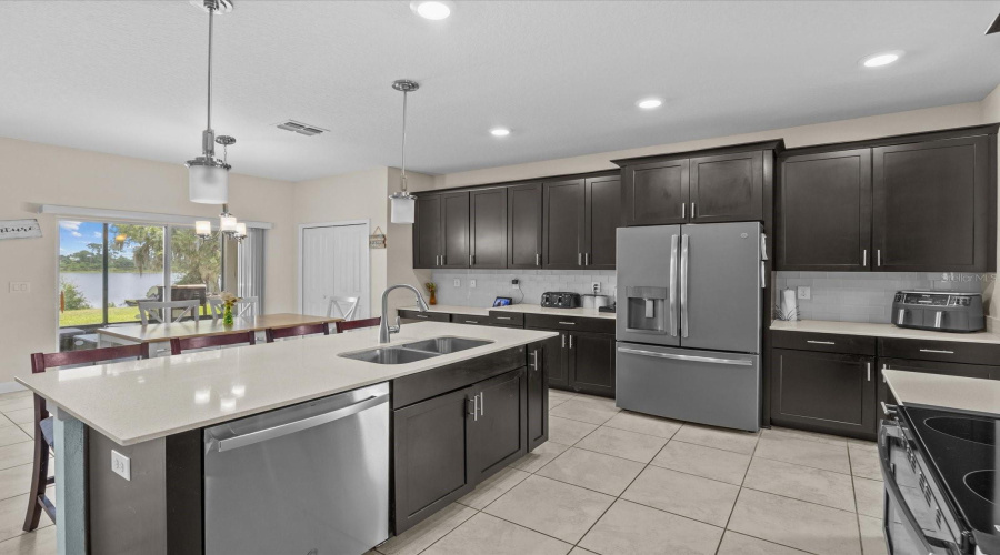 Kitchen and nook have lake views