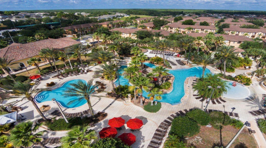 Arial view of pool and lazy river
