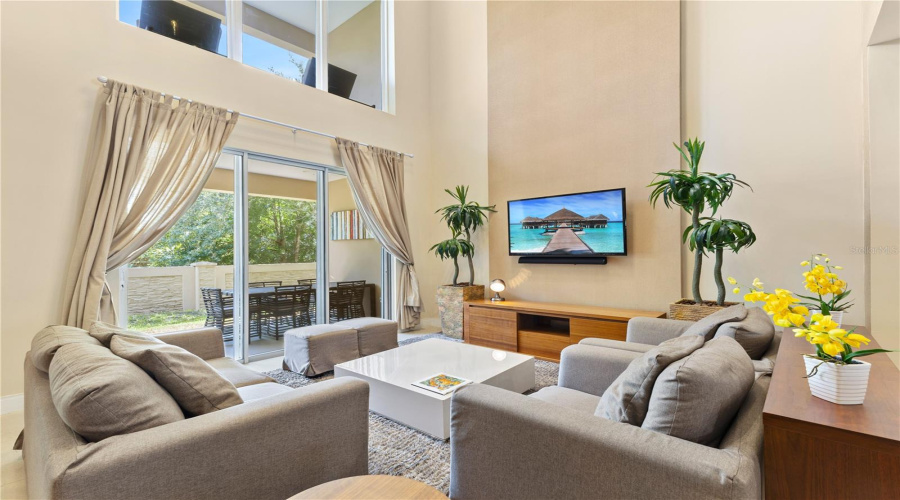 Living area with sliding door.