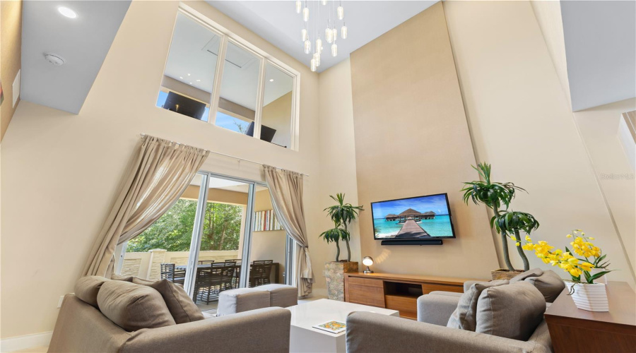 Living area showing high ceiling.