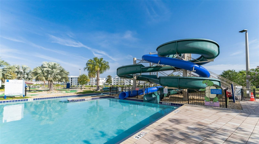 resort style pool with waterslide