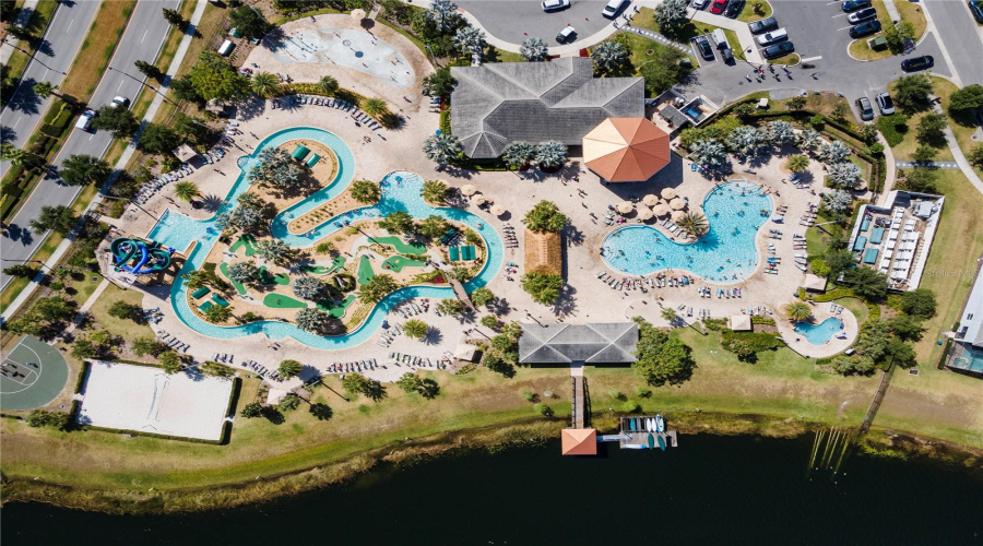 Aerial view of Storey Lake Resort clubhouse and amenities