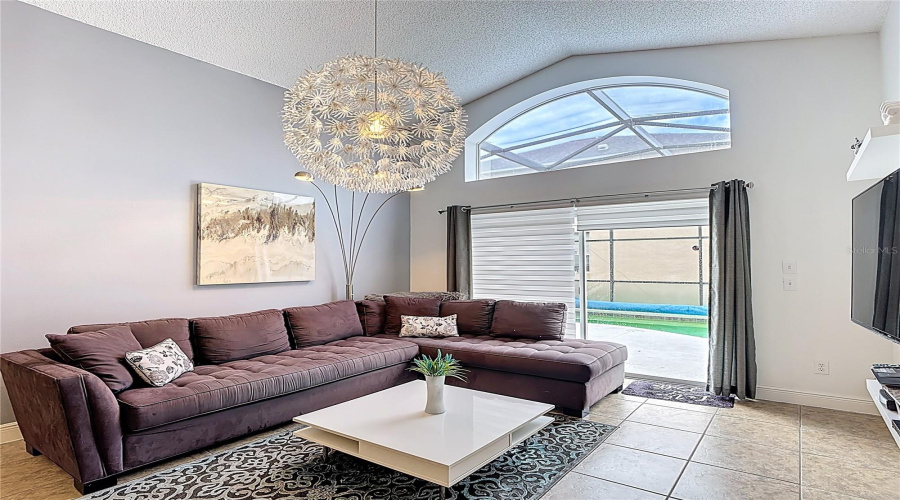 Family room overlooking patio and pool