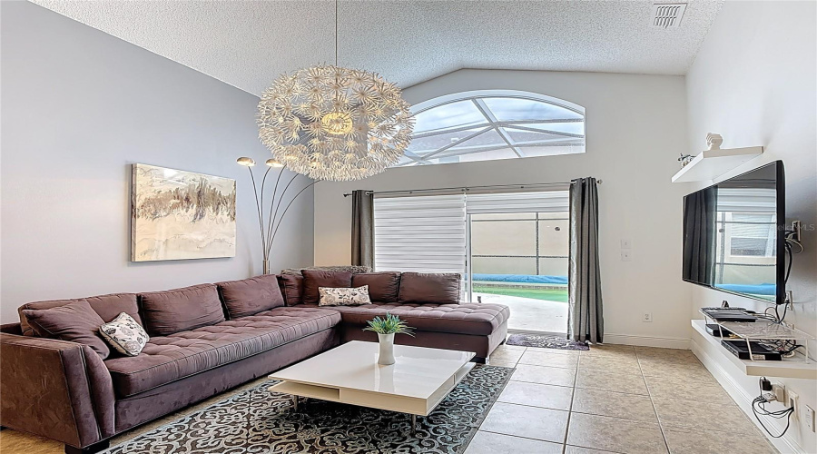 Family room overlooking patio and pool