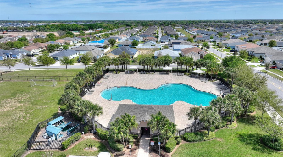 Community pool with cabanas