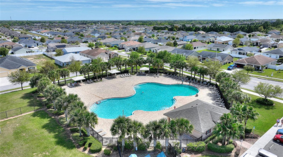 Community pool with cabanas