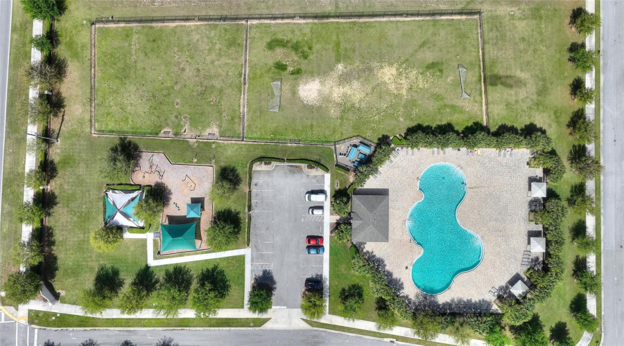 Community pool with cabanas