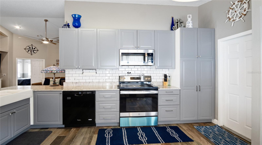 Not only is there plenty of counterspace, but there is plenty of cabinets and drawers for all of your cooking items.