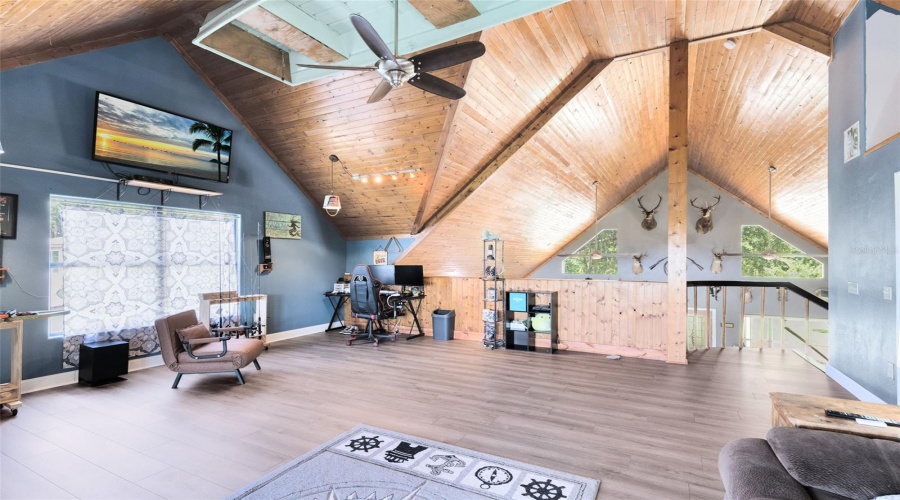 Upstairs loft, bedroom and balcony