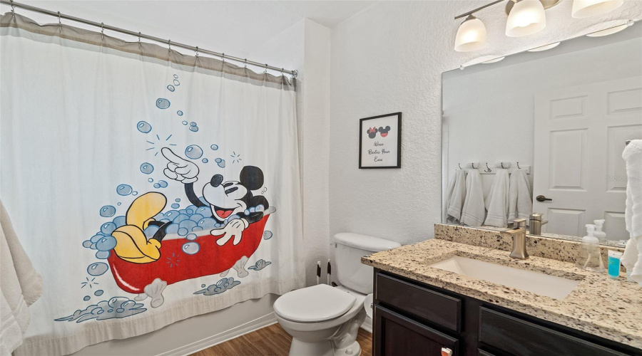 Mickey themed 2nd bathroom with granite vanity top
