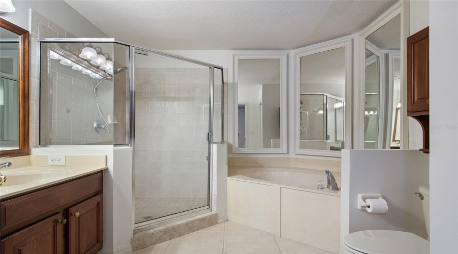 Owner's Suite Bathroom with separate shower and garden tub, and dual sinks