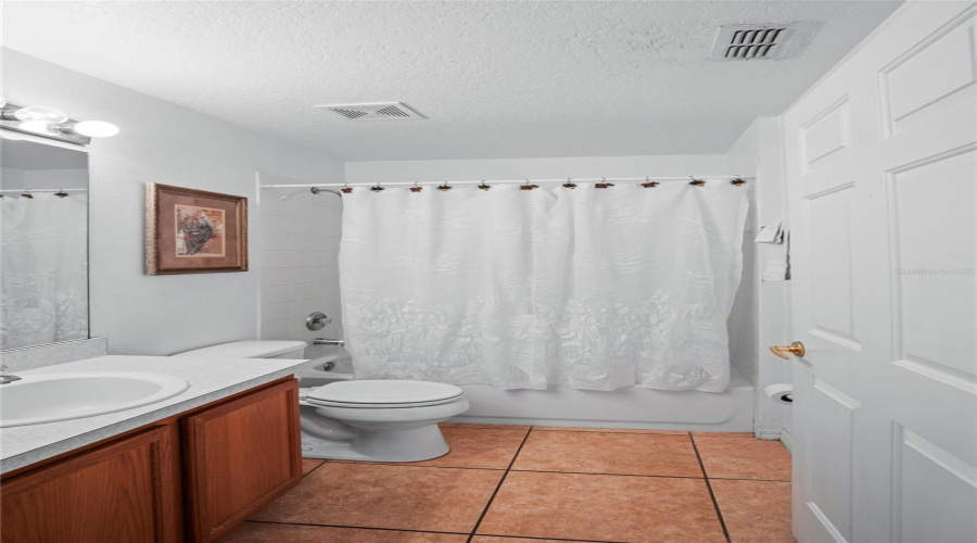 Another view of the guest bathroom with tub and shower.