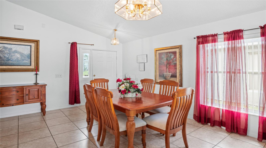 The dining room looking toward the front door.